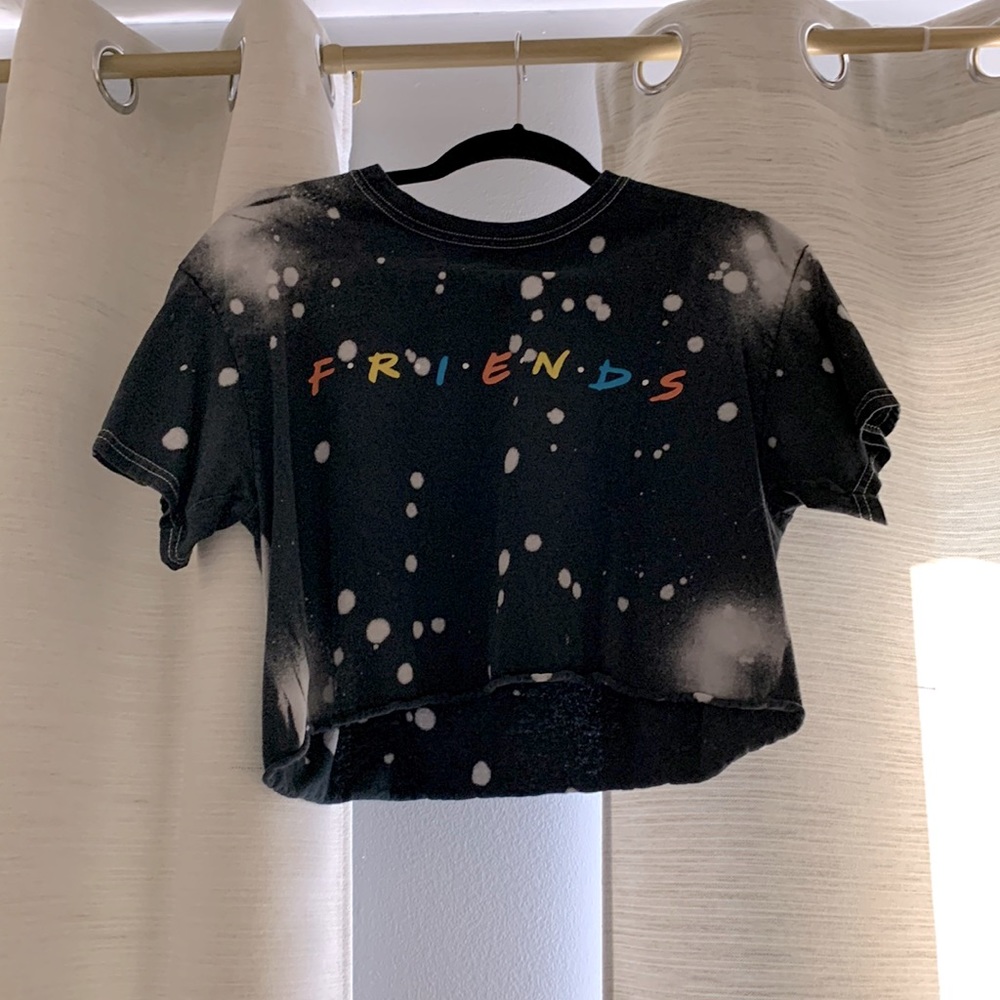 Black bleached friends crop top